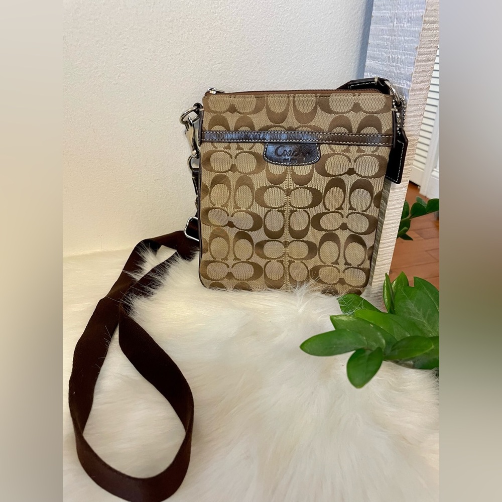 Brown Coach Canvas Logo Small Crossbody Purse